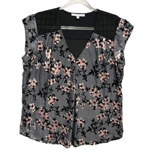 DANIEL RAINN Womens Velvet Burnout Floral Layered Top Sz L Career Whimsy Flowy